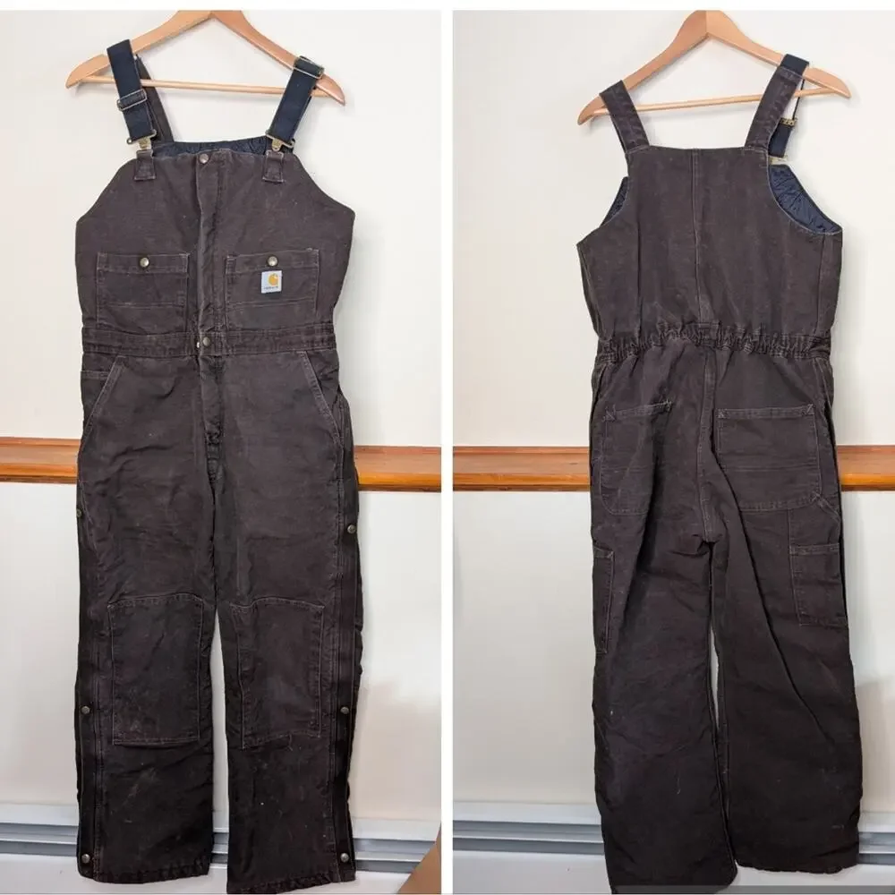 Carhartt Insulated Bib Overalls Brown Duck Canvas Size 8x30 Women - Picture 1 of 9